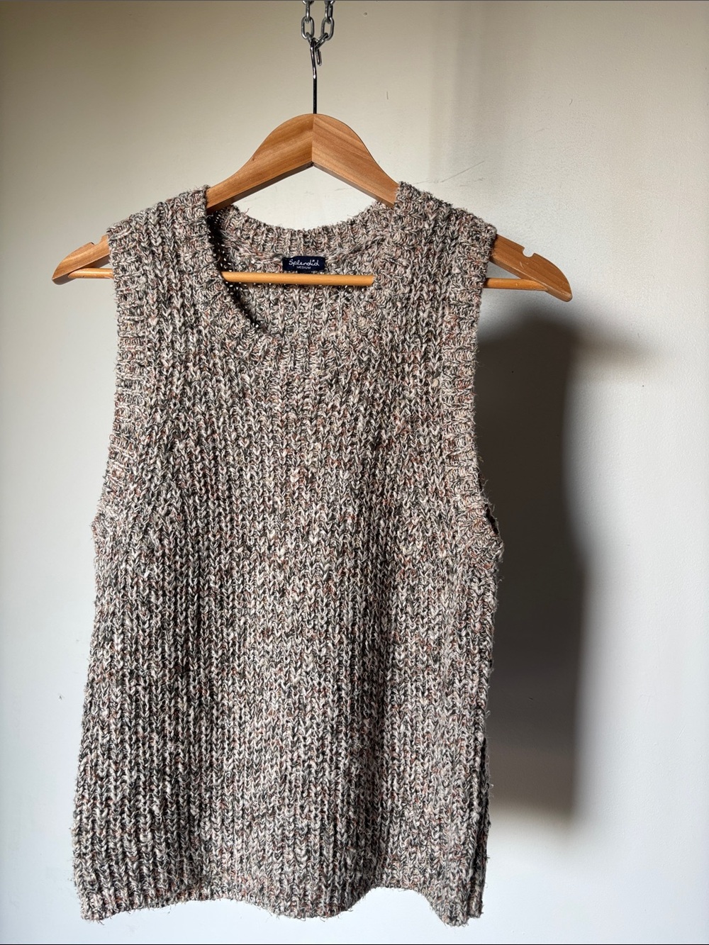 Splendid Multicolor Heathered Taupe Knit Sleeveless Sweater Vest Size Medium